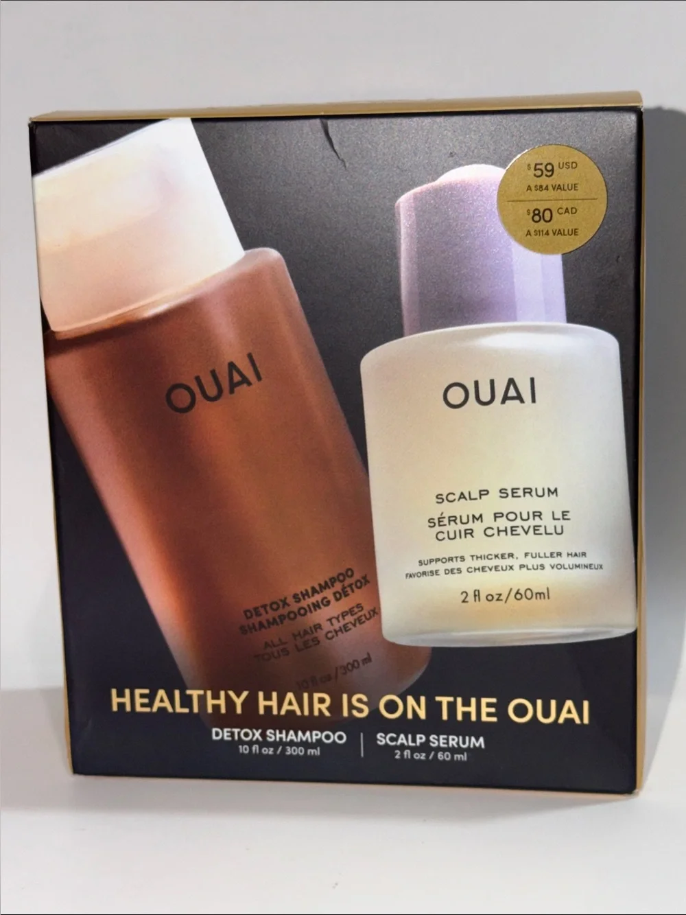 OUAI HEALTHY HAIR IS ON THE OUAI SET w/Detox Shampoo+Scalp Serum F/S LTD ED NIB!